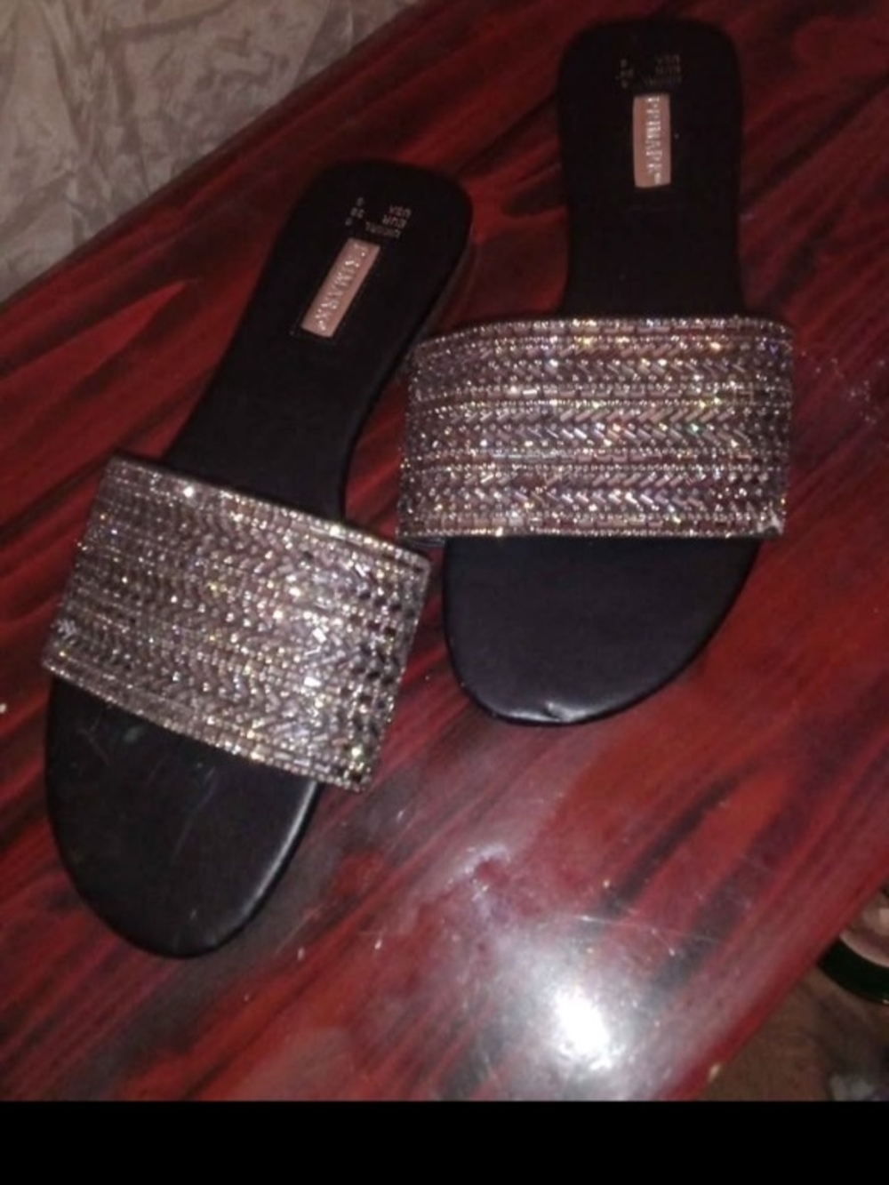 Primark Black Slide Mules with Crystal-Embellished Strap